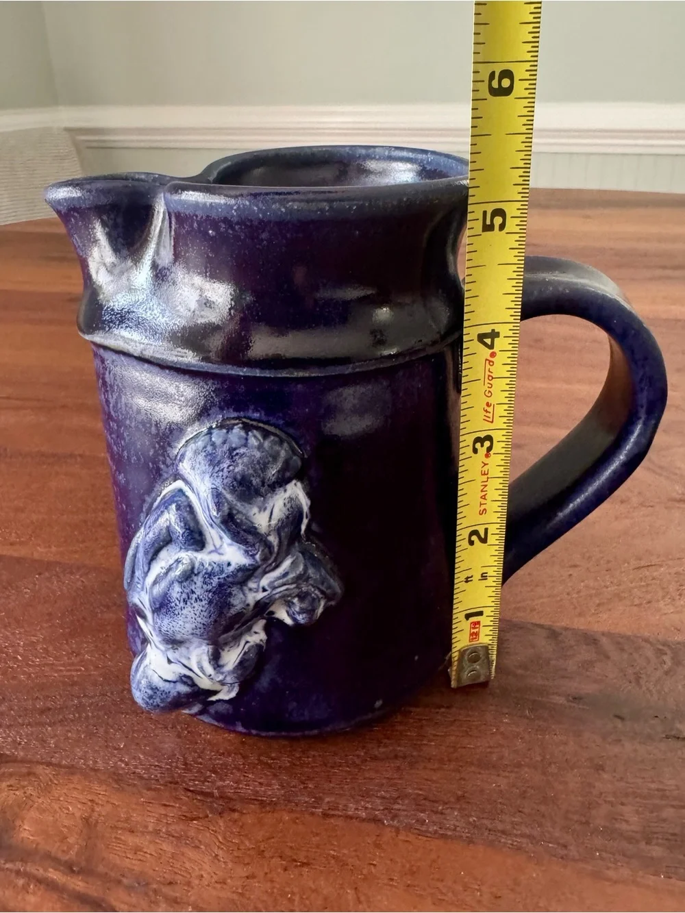 Studio Art Pottery Creamer Pitcher Maryland Blue Crab 3D Artist Signed Cobalt